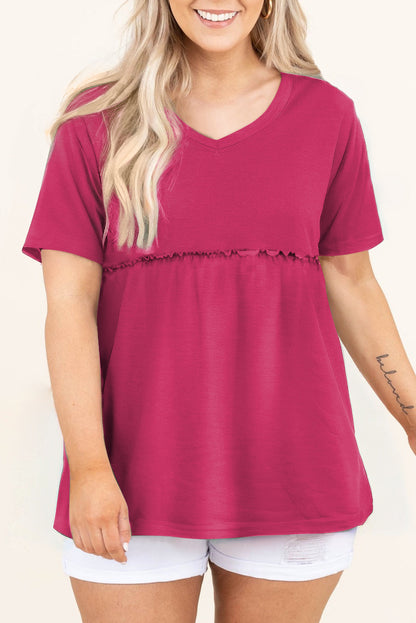 Solid Short Sleeve Flowy Plus Size Top | Rose Red