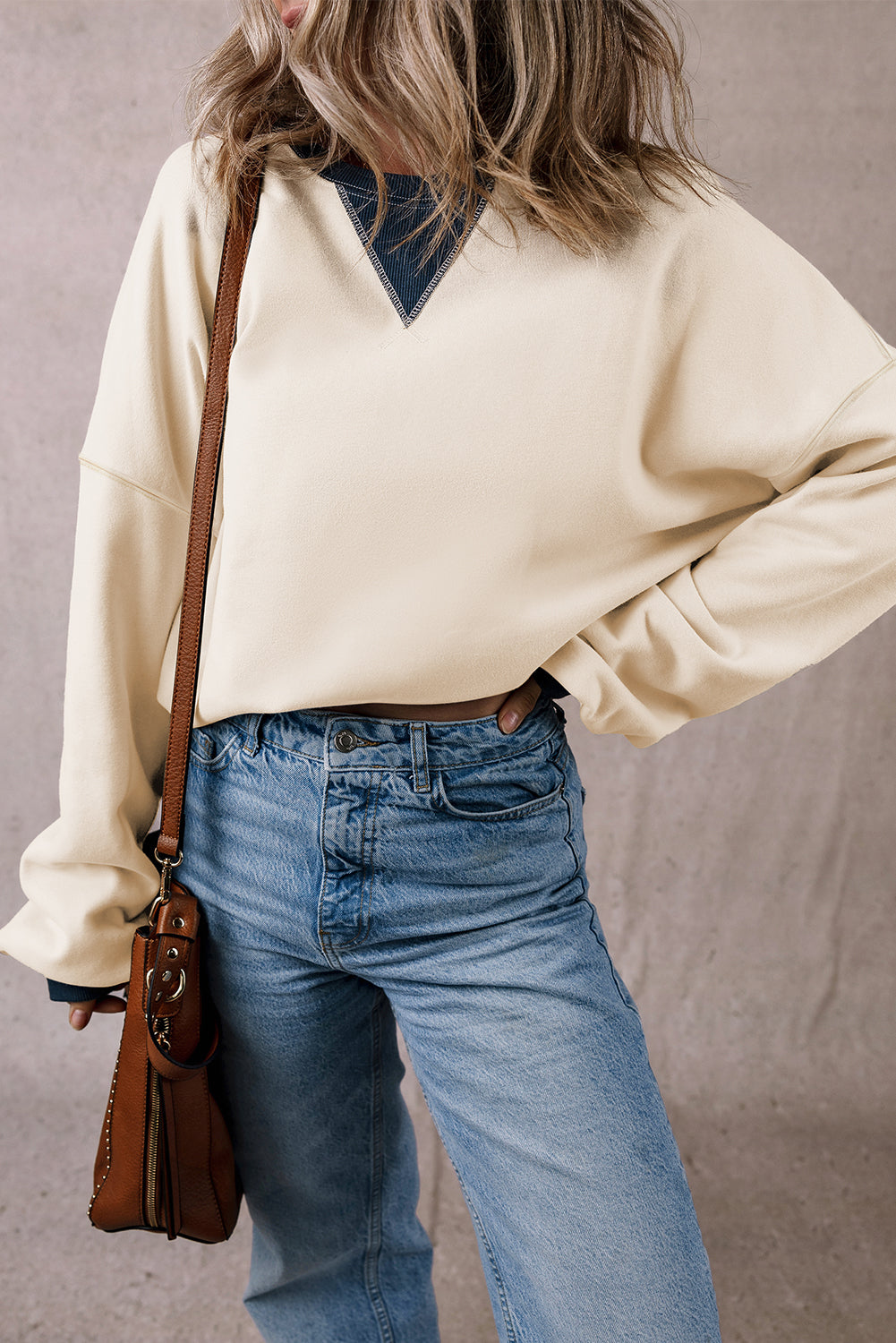 Colour Block Patch Drop Shoulder Oversized Sweatshirt | White