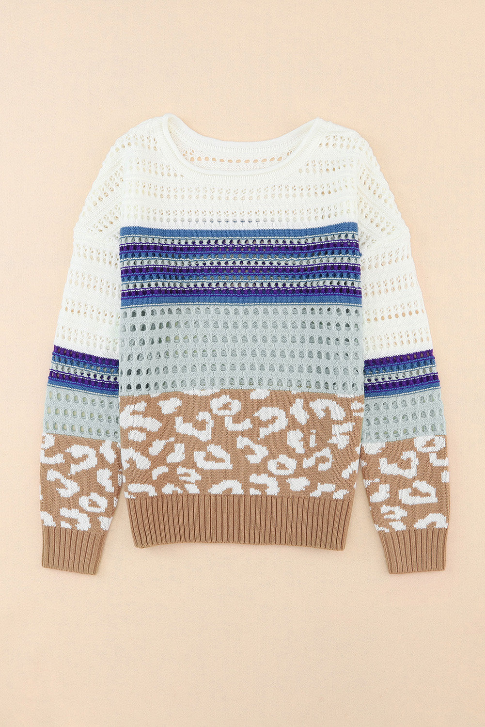 Leopard Striped Mix Pattern Knit Crochet Sweater | Multicolour