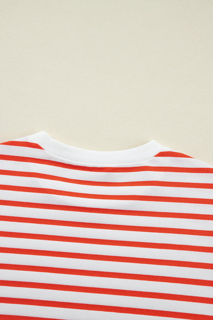 Drop Shoulder Crew Neck Loose Sweatshirt | Orange Stripe