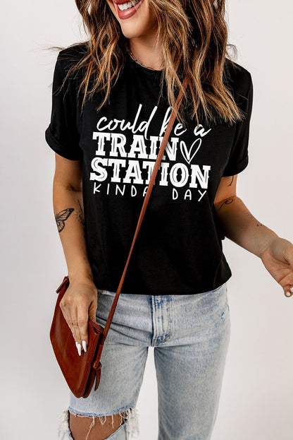 Could Be A Train Station Kinda Day Graphic Tee | Black