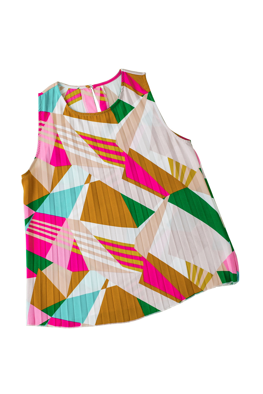 Geometric Printed Pleated Shift Tank Top | Multicolour