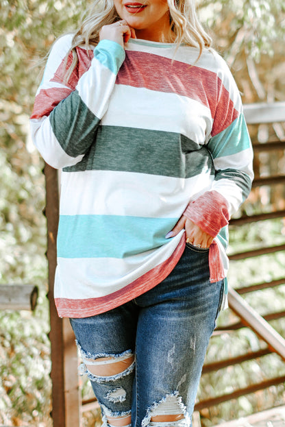 Plus Size Colourblock Pullover Top | Green