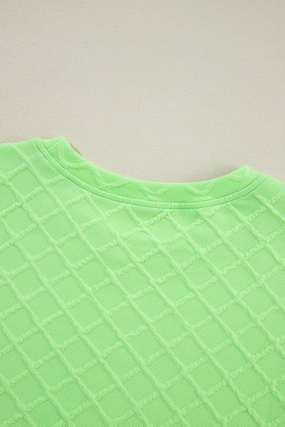 Checkered Textured Tee And Drawstring Shorts | Light Green