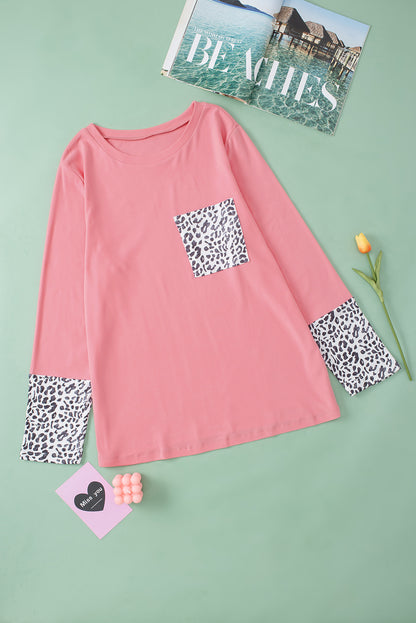 Leopard Cuffs Brushed Plus Size Top | Pink