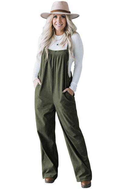 Solid Pocketed Loose Fit Corduroy Overall | Jungle Green