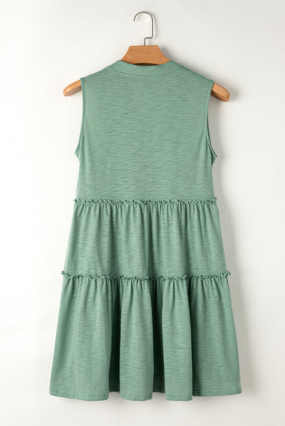 Split V Neck Tiered Flowy Sleeveless Dress | Moonlight Jade