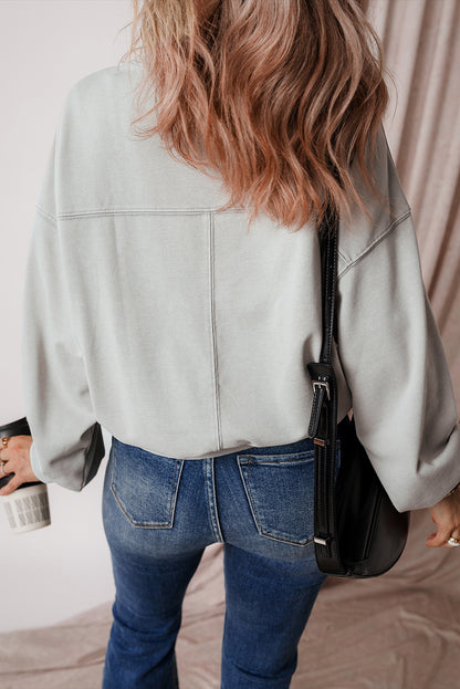 Exposed Seam Batwing Sleeve Drop Shoulder Sweatshirt | Gray