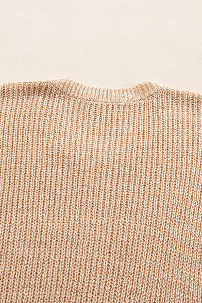 Contrast Striped 3/4 Sleeve Crew Neck Sweater | Light French Beige