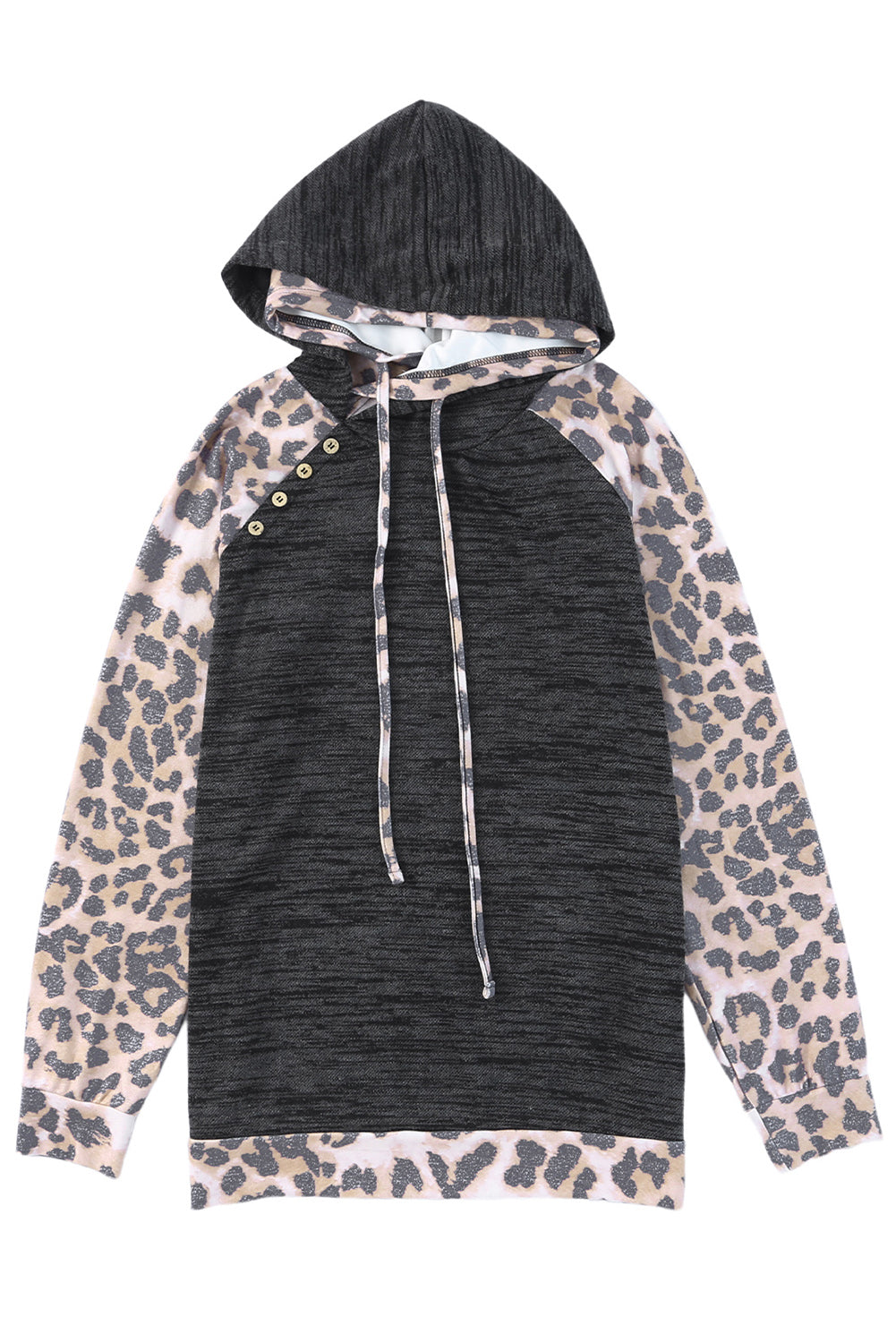 Brushed Leopard Contrast Hoodie | Gray