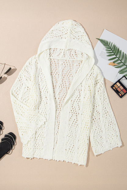 Fashion Open Knit Hooded Beach Cover Up | White