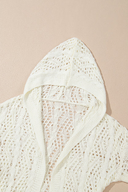 Fashion Open Knit Hooded Beach Cover Up | White