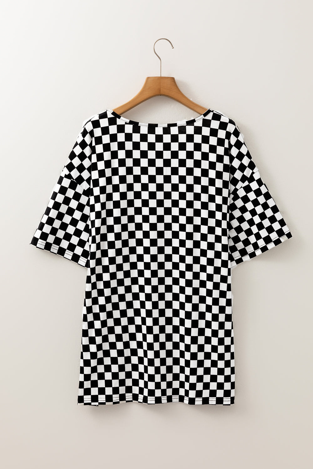 Checkered Print Side Slits O Neck Plus Size T Shirt | Black