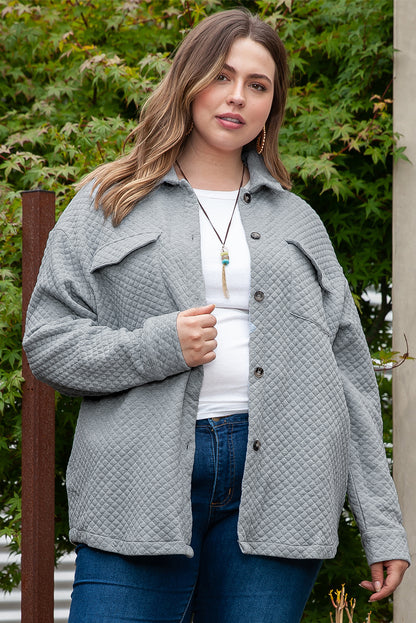 Plus Size Quilted Pattern Shacket | Gray