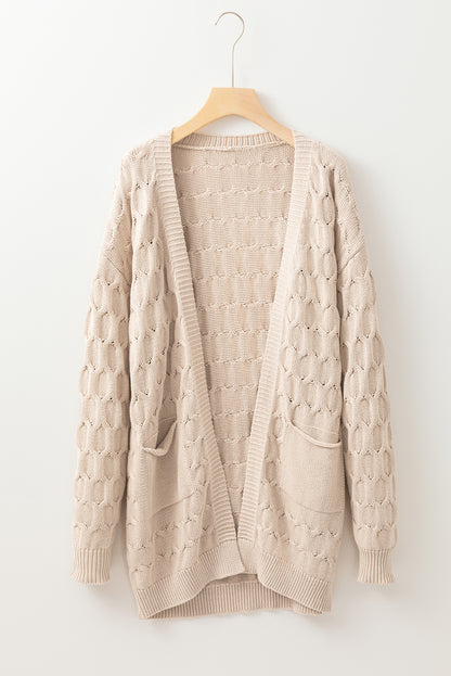 Cable Knit Eyelet Side Pockets Baggy Cardigan | Jet Stream