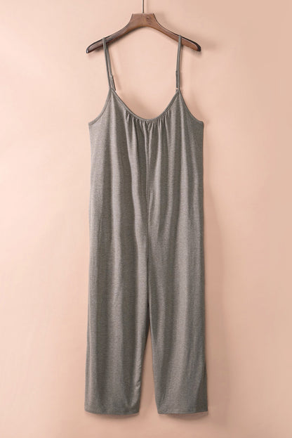 Spaghetti Straps Wide Leg Pocketed Jumpsuits | Gray