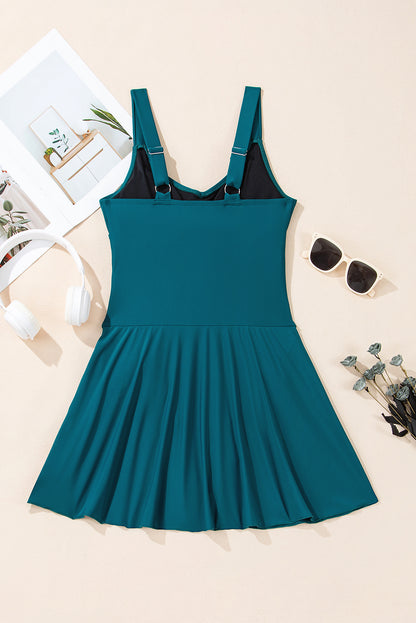 Adjustable Straps Cutout Ruched Knot Slit One Piece Swim Dress | Sea Green