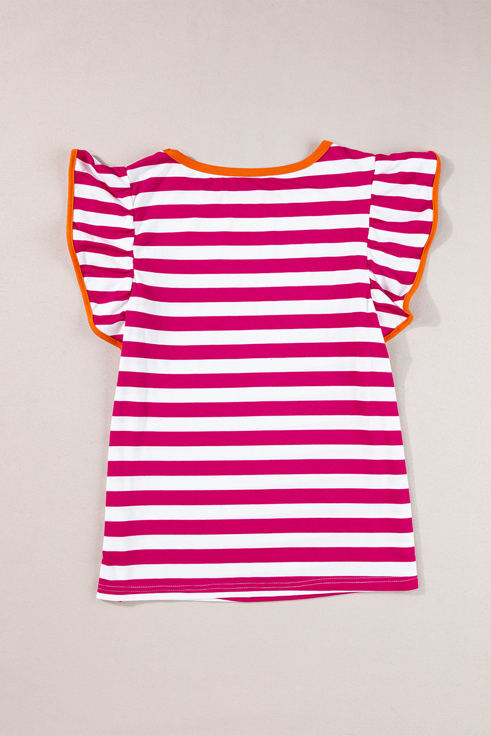 Striped Ruffle Sleeve Crew Neck Blouse | Rose Red