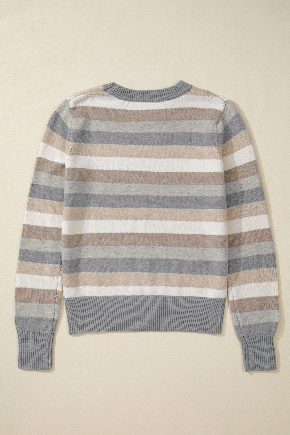 Colour Block Ribbed Edge Round Neck Sweater | Gray Stripe