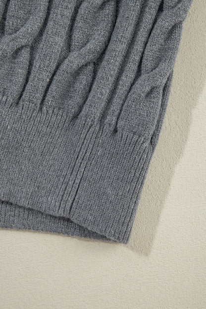 Colour Contrast Ribbed Edge Cable Knit V Neck Sweater | Medium Grey