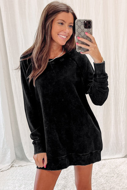 Mineral Wash Oversized Pullover Sweatshirt | Black