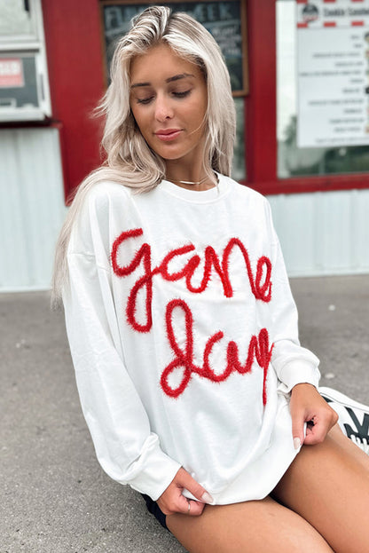 Tinsel Game Day Drop Shoulder Graphic Sweatshirt | White