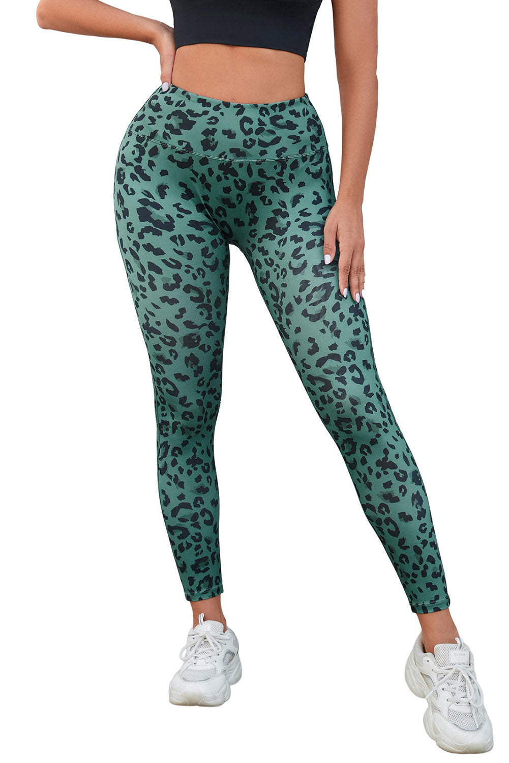 Classic Leopard Print Active Leggings | Green