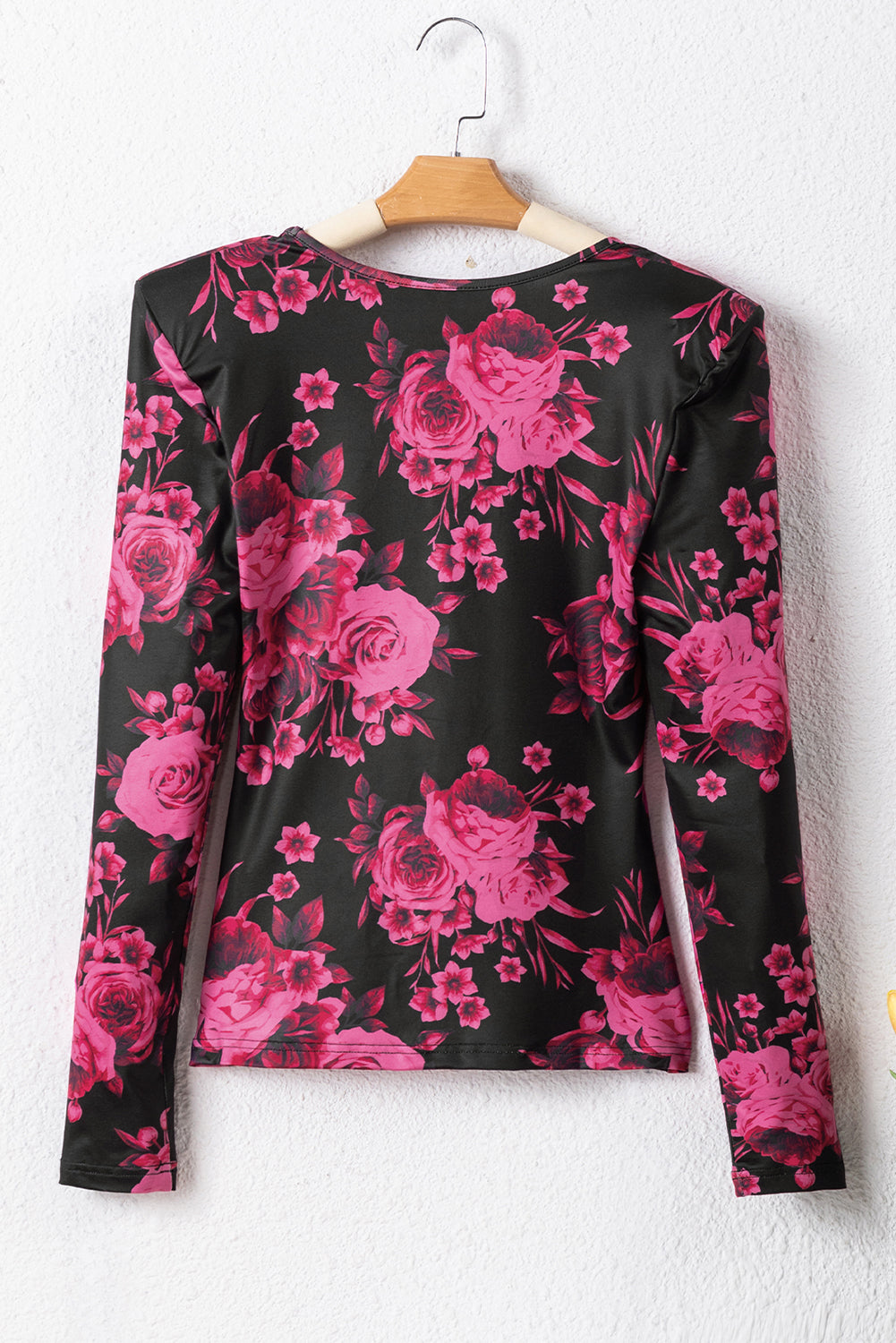 Floral Print Shoulder Pad Long Sleeve Square Neck Top | Rose Red