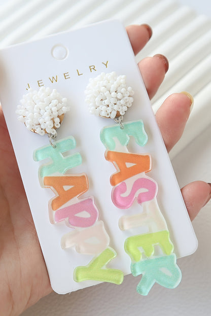 Colourful Happy Easter Drop Earrings | Pink