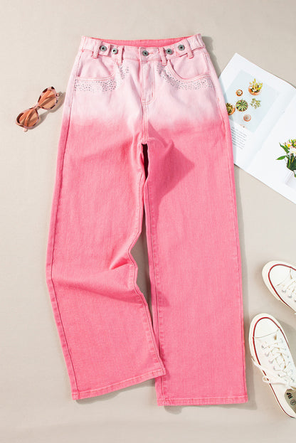 Scattering Rhinestone Gradient Denim Pants | Pink