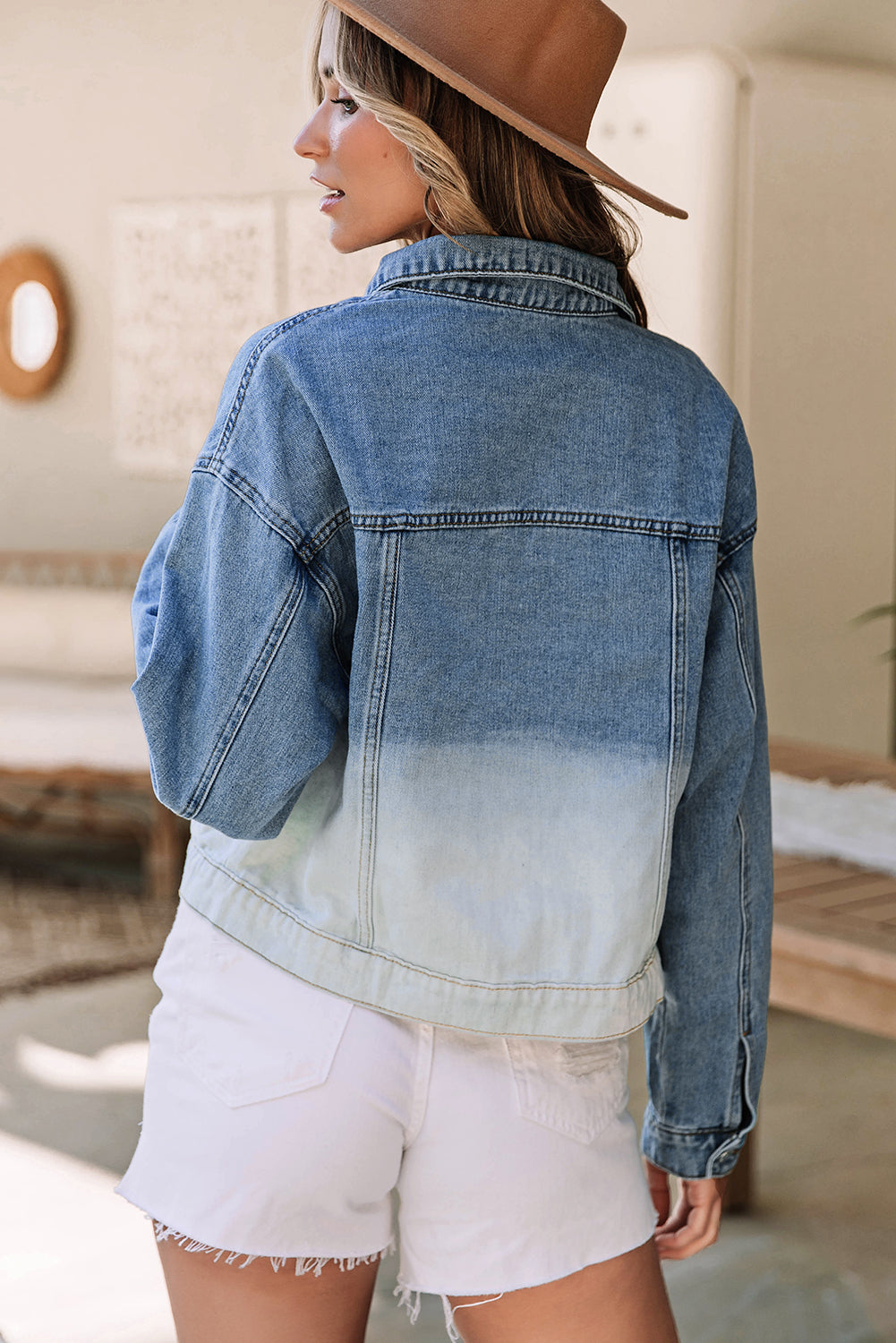 Contrast Washed Gradient Denim Jacket | Sky Blue