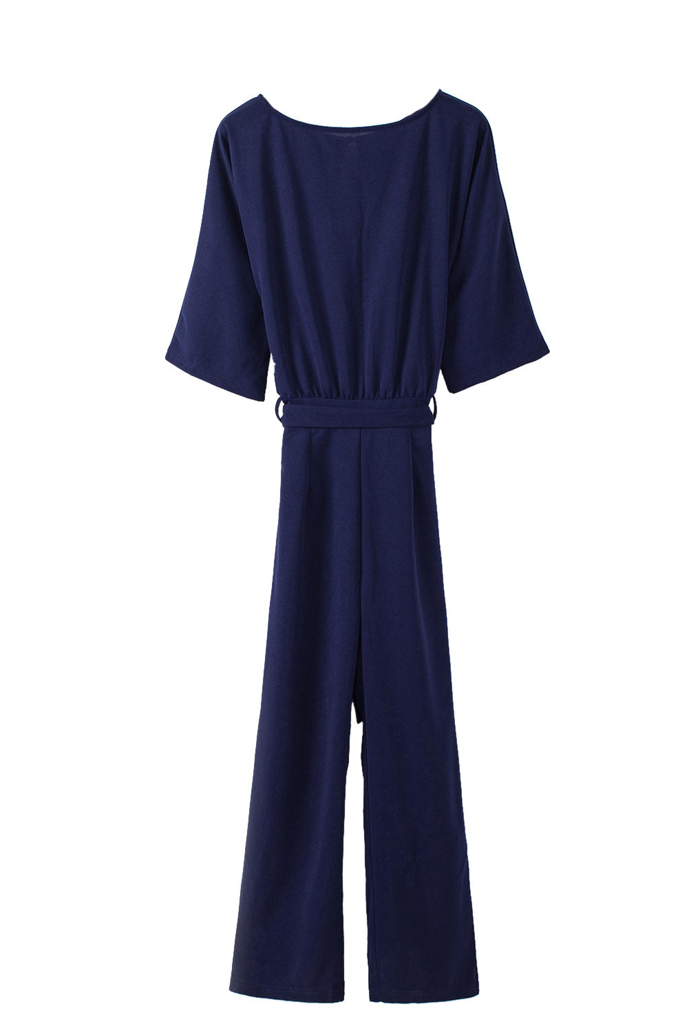 Bracelet Sleeve Waist Tie Wide Leg Jumpsuit | Blue