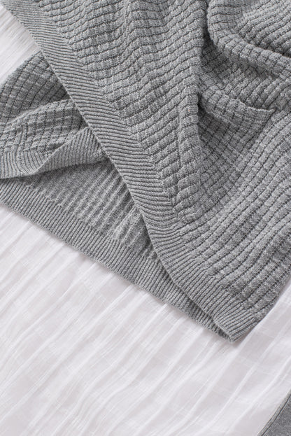 Wrap V Neck Waffle Sweater | Gray