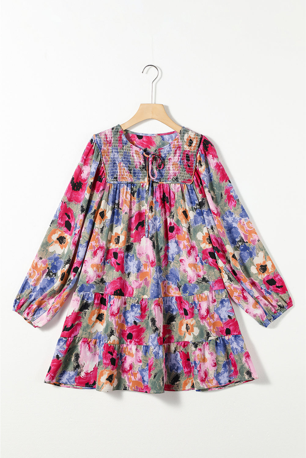 Floral Tie Neck Bubble Sleeve Shift Dress | Multicolour