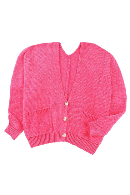 Buttons Front Pocketed Sweater Cardigan | Rose