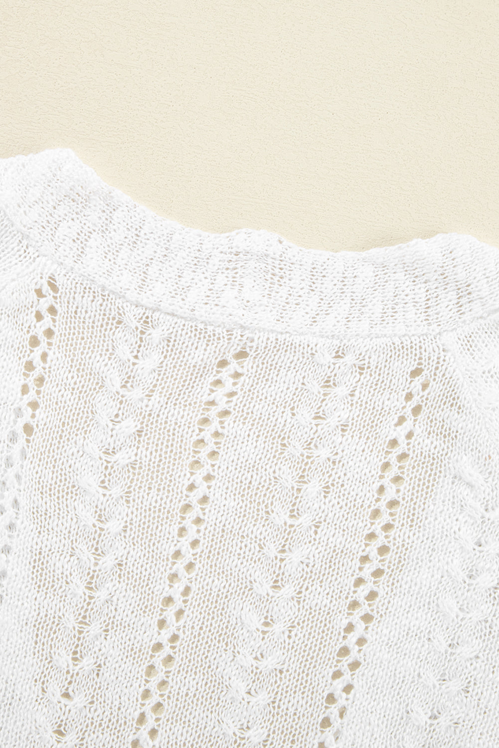 Solid Open Knit Cardigan | White