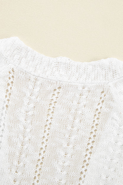 Solid Open Knit Cardigan | White