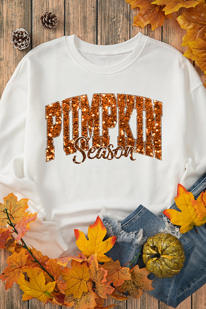 Heat-Transfer Pumpkin Season Printed Crewneck Thanksgiving Sweatshirt | Beige