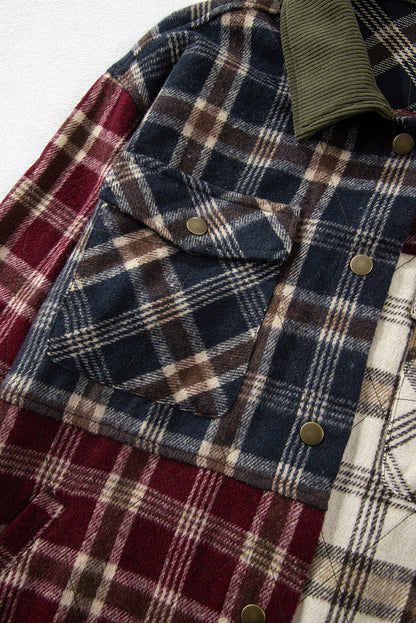 Mixed Plaid Patchwork Retro Shacket | Red