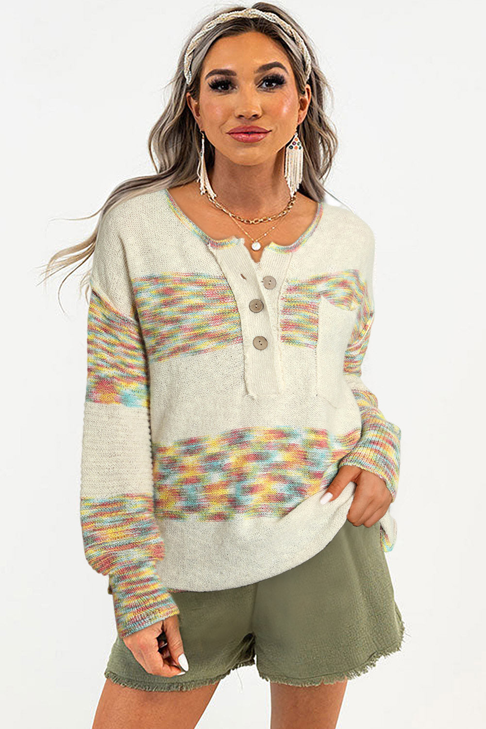 Space Dye Henley Knit Sweater | Multicolour