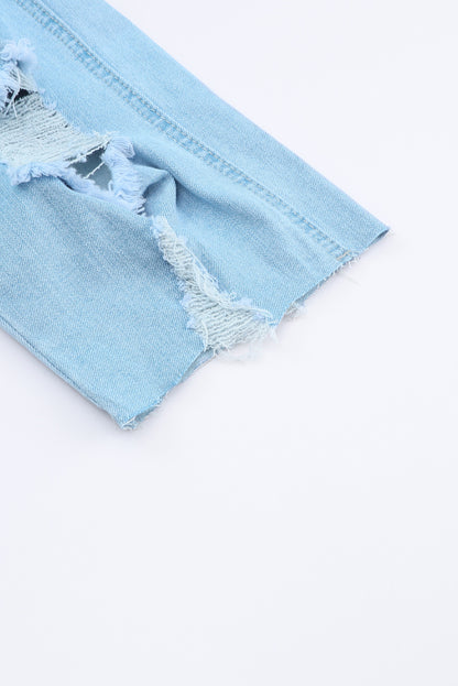 Constructed Bib Pocket Distressed Denim Overalls | Sky Blue