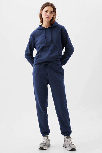 Solid Colour Fleece Lined Drawstring Waist Joggers | Navy Blue