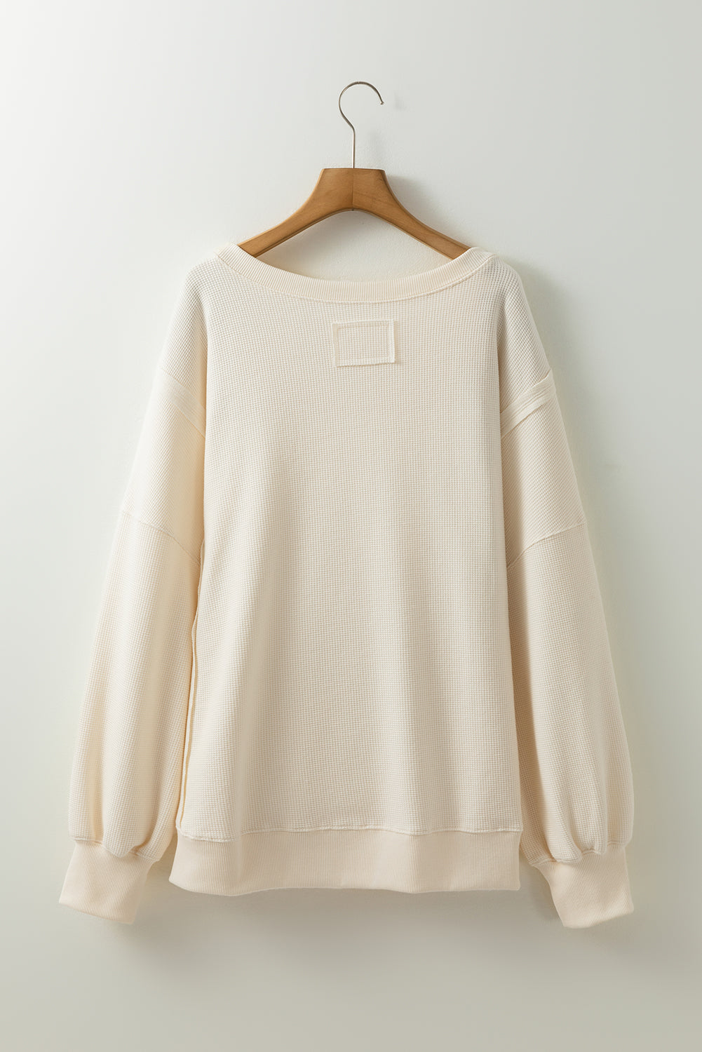 Solid Colour Waffle Knit Drop Shoulder Plus Size Sweatshirt | White