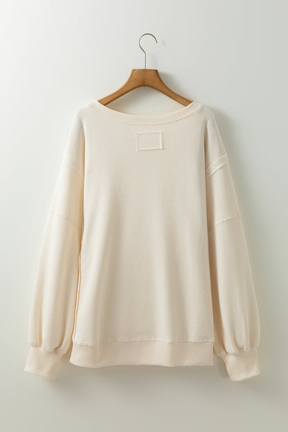 Solid Colour Waffle Knit Drop Shoulder Plus Size Sweatshirt | White