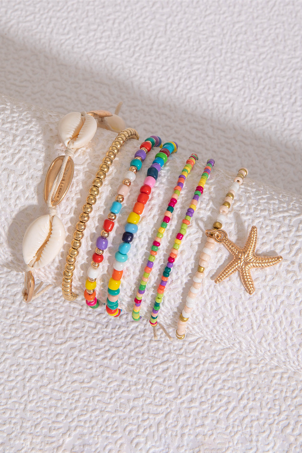 7Pcs Starfish Seashell Beaded Bracelet Set | Multicolour