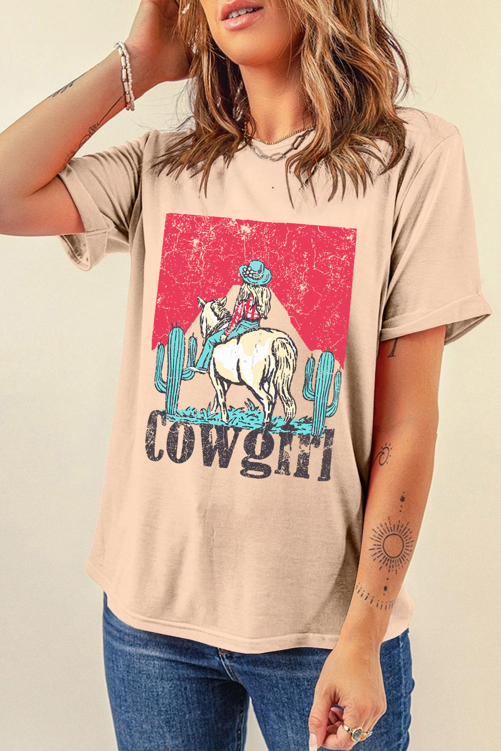 Cowgirl Rodeo Graphic Western Fashion Tee | Khaki