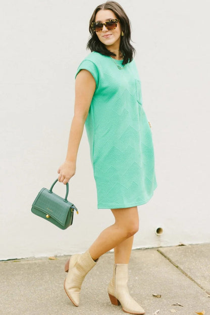 Textured Cap Sleeve T Shirt Dress | Mint Green