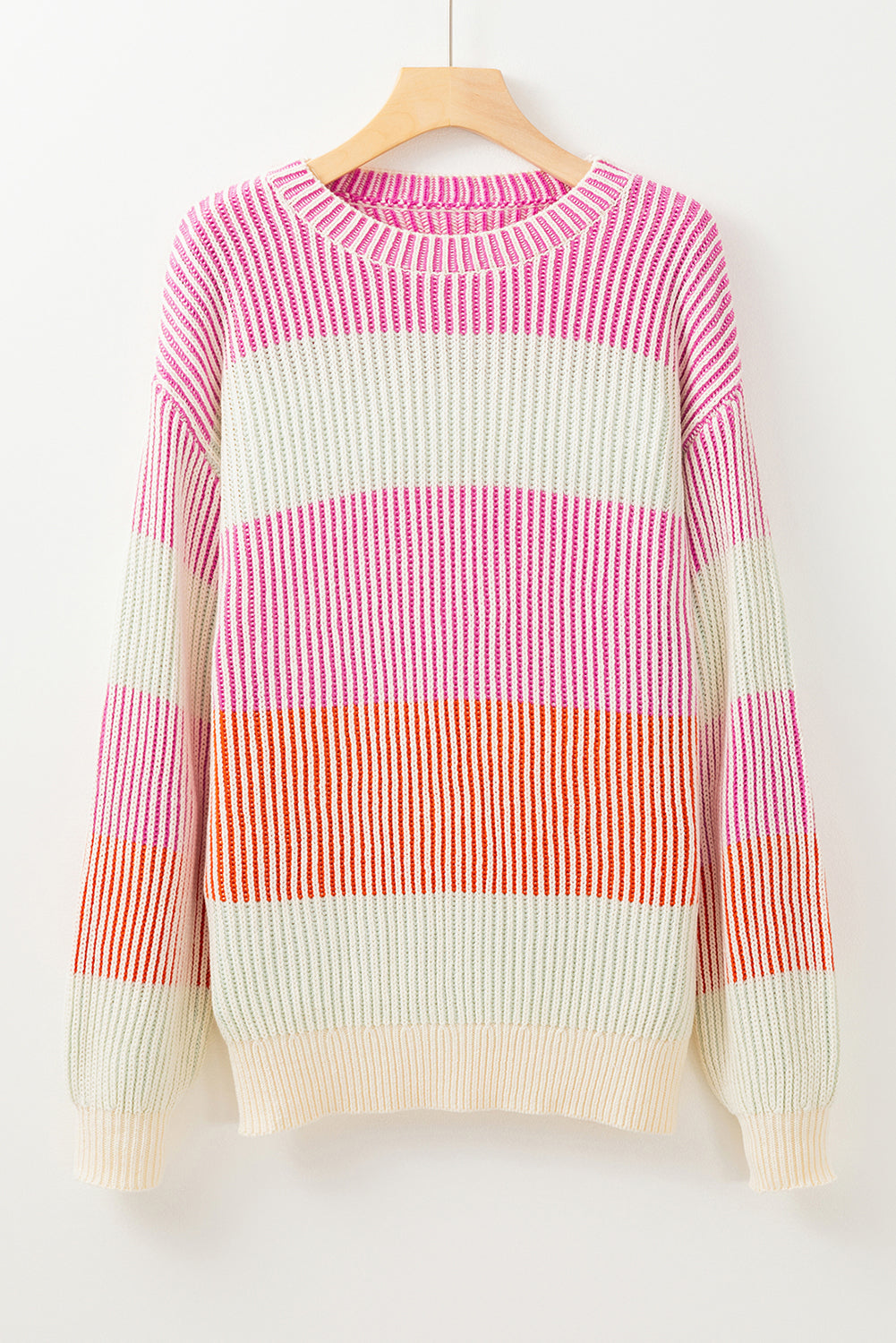 Colourblock Textured Knit Bubble Sleeve Sweater | Pink