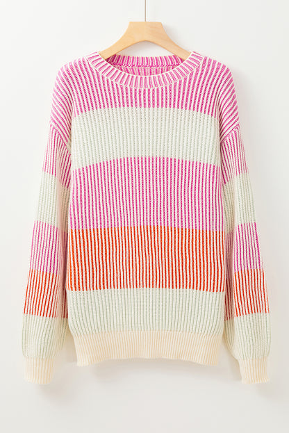 Colourblock Textured Knit Bubble Sleeve Sweater | Pink