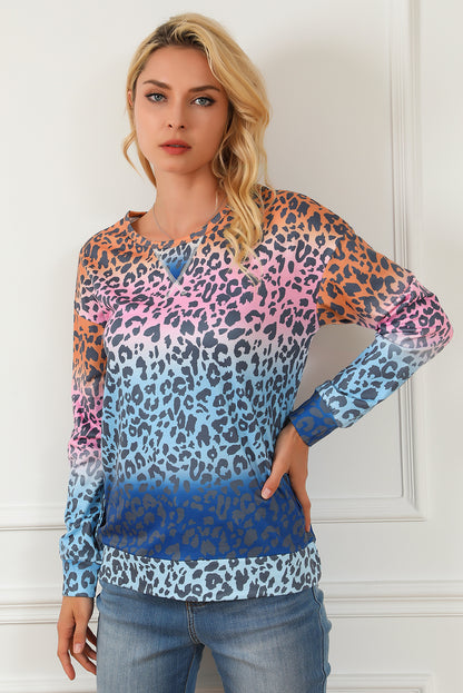 Gradient Leopard Print Pullover Sweatshirt | Multicolour